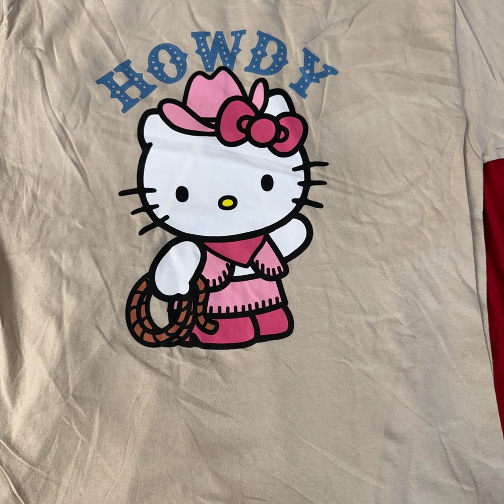 Hybrid Apparel Hello Kitty Howdy Shirt - Cream and Pink size xl